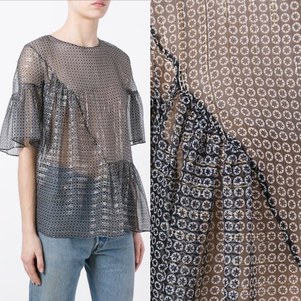 Stella McCartney Silk Circle Star Ruffle Flounce Short Sleeves Top Size 42 or 6